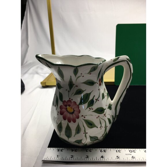 Vintage RCCL Portugal Water Pitcher Porcelain Painted Floral & Leaves Signed  67 - Picture 13 of 14
